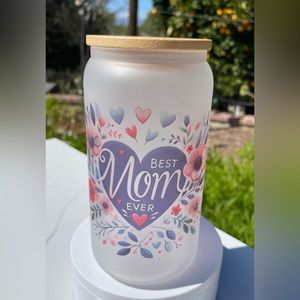 Best Mom Ever Libby frosted can glass 16oz